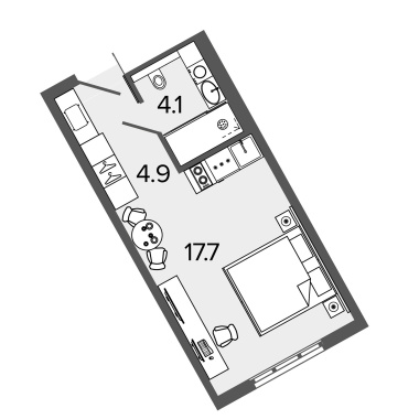 1-комнатная квартира  №1622 в М103: 26.1 м², этаж 16 - купить в Санкт-Петербурге