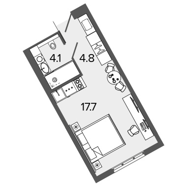 1-комнатная квартира  №1624 в М103: 25.8 м², этаж 16 - купить в Санкт-Петербурге