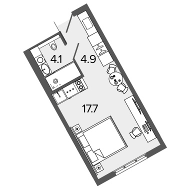 1-комнатная квартира  №1524 в М103: 25.9 м², этаж 15 - купить в Санкт-Петербурге