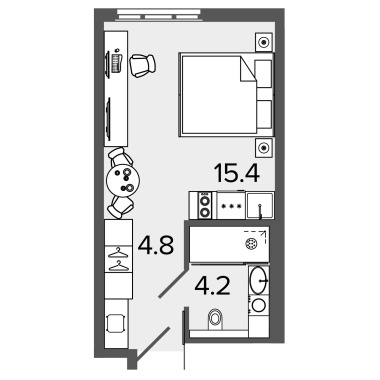 1-комнатная квартира  №1303 в ARTSTUDIO М103: 23.8 м², этаж 13 - купить в Санкт-Петербурге