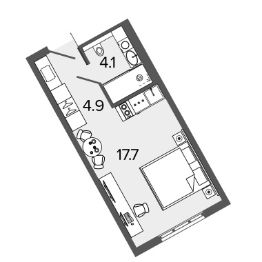 1-комнатная квартира  №1526 в М103: 26 м², этаж 15 - купить в Санкт-Петербурге