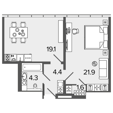 1-комнатная квартира  №1509 в М103: 49.9 м², этаж 15 - купить в Санкт-Петербурге