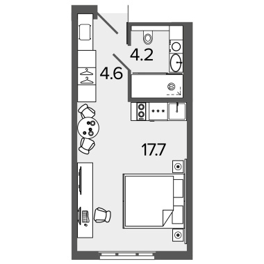 1-комнатная квартира  №1612 в М103: 25.8 м², этаж 16 - купить в Санкт-Петербурге