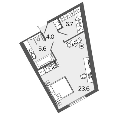 1-комнатная квартира  №1334 в М103: 38.8 м², этаж 13 - купить в Санкт-Петербурге