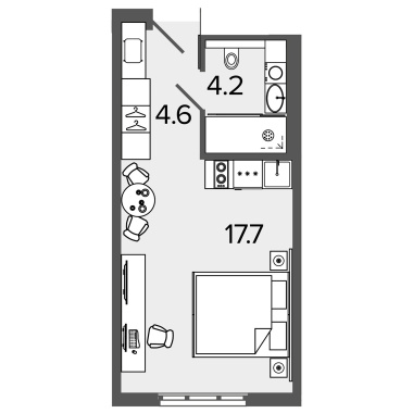 1-комнатная квартира  №1608 в М103: 25.9 м², этаж 16 - купить в Санкт-Петербурге