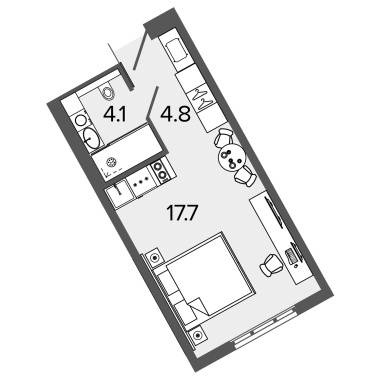 1-комнатная квартира  №1628 в М103: 26 м², этаж 16 - купить в Санкт-Петербурге