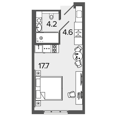 1-комнатная квартира  №1614 в М103: 26 м², этаж 16 - купить в Санкт-Петербурге