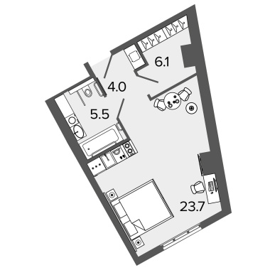 1-комнатная квартира, 38.7 м²; этаж: 3 - купить в Санкт-Петербурге