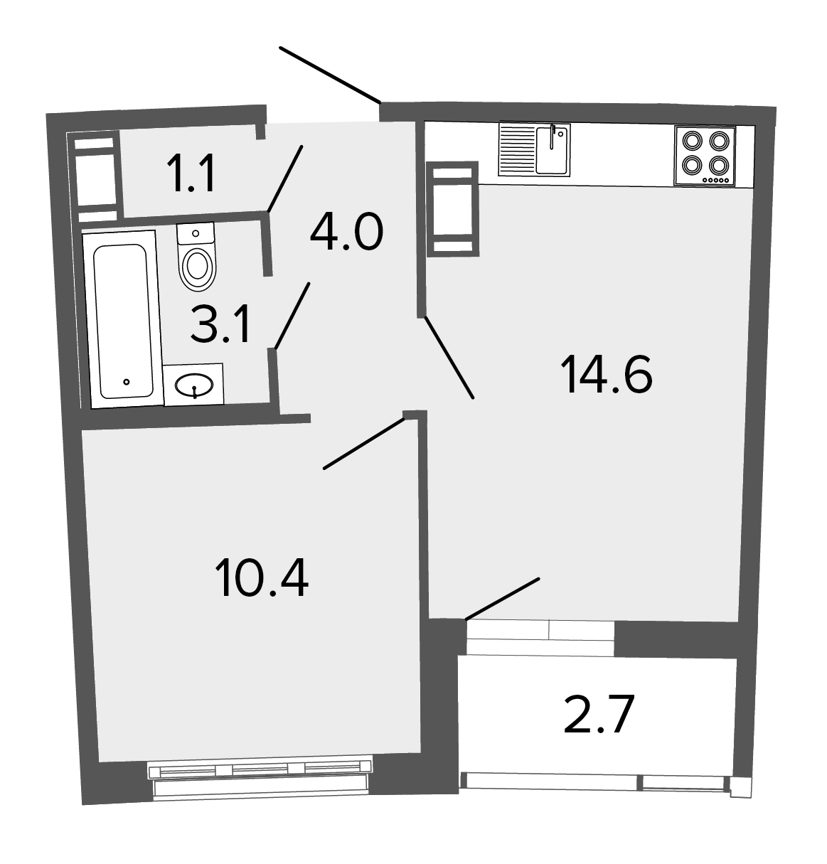 1-комнатная квартира  №1799 в ЖК Ultra City ll: 33.2 м², этаж 7 - купить в Санкт-Петербурге