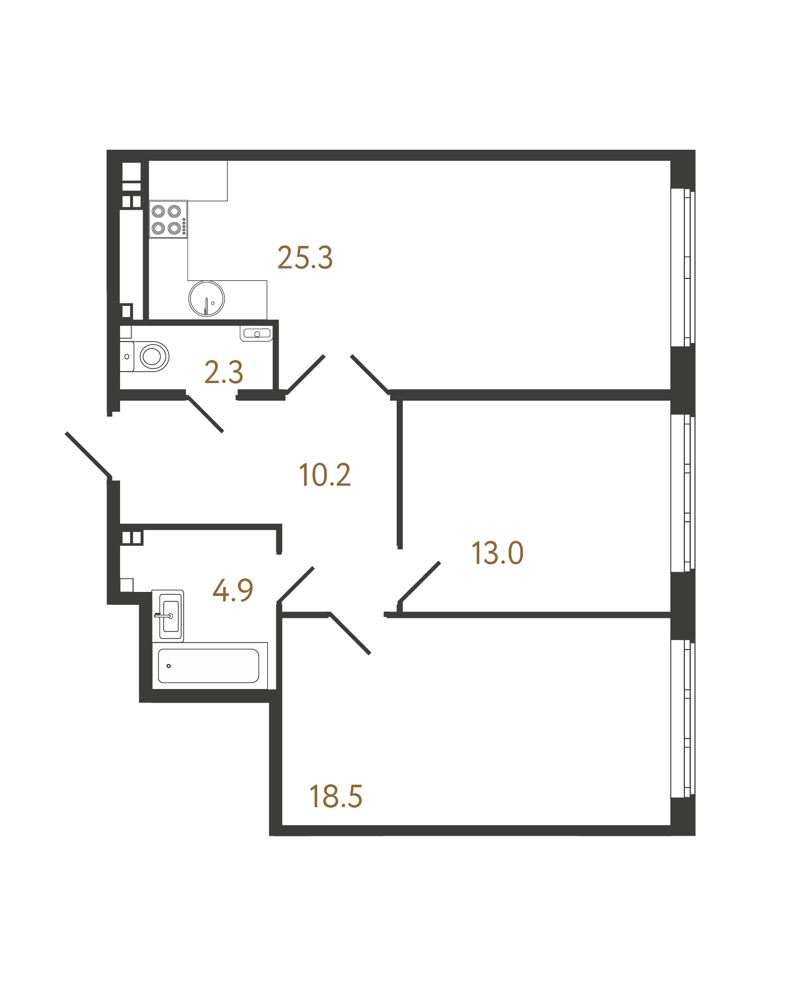 2-комнатная квартира  №95 в Миръ: 74.2 м², этаж 3 - купить в Санкт-Петербурге