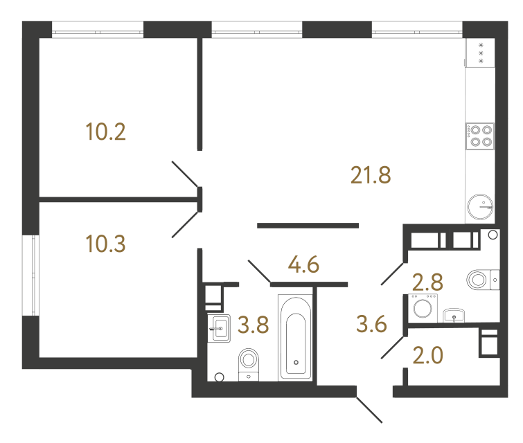 2-комнатная квартира  №218 в Лисичанская, 22: 59.1 м², этаж 14 - купить в Санкт-Петербурге