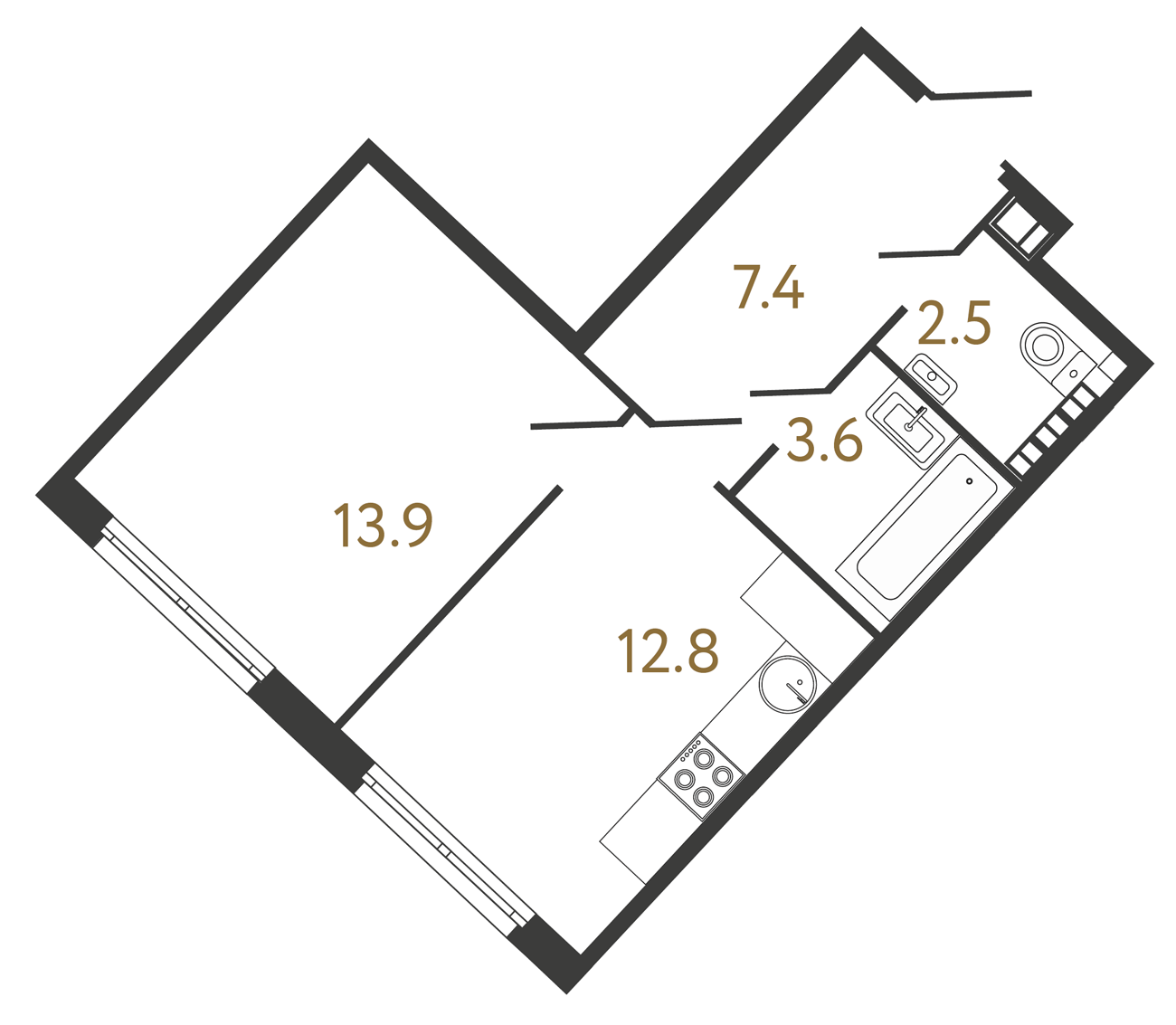 1-комнатная квартира  №220 в Миръ: 40.2 м², этаж 5 - купить в Санкт-Петербурге