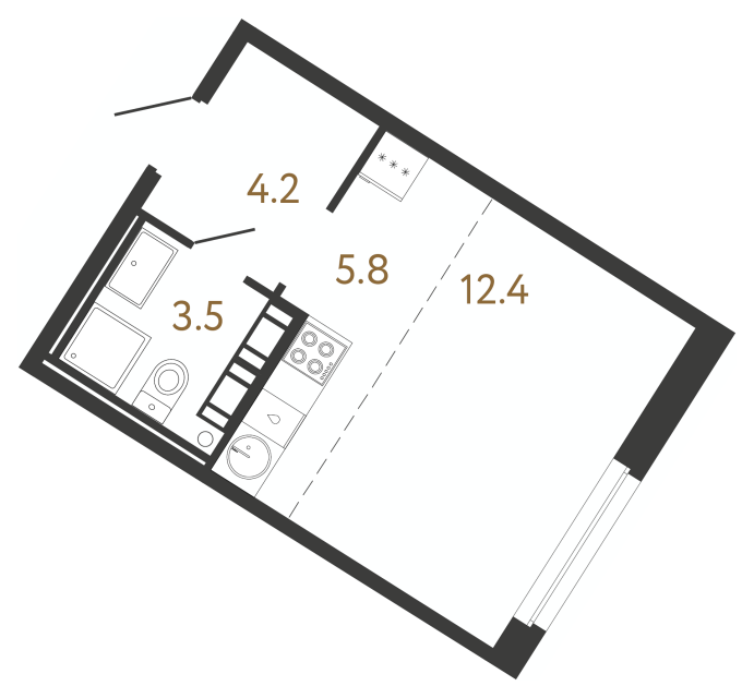 1-комнатная квартира  №210 в Neva Haus: 25.9 м², этаж 11 - купить в Санкт-Петербурге