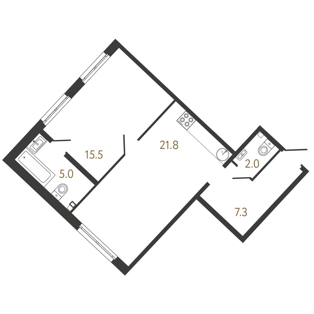 1-комнатная квартира  №209 в Миръ: 51.6 м², этаж 3 - купить в Санкт-Петербурге