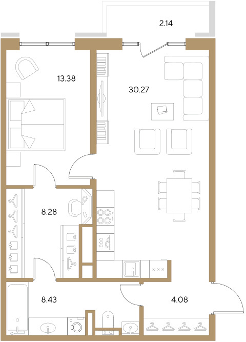 1-комнатная квартира  №50 в Большой, 67: 64.44 м², этаж 5 - купить в Санкт-Петербурге