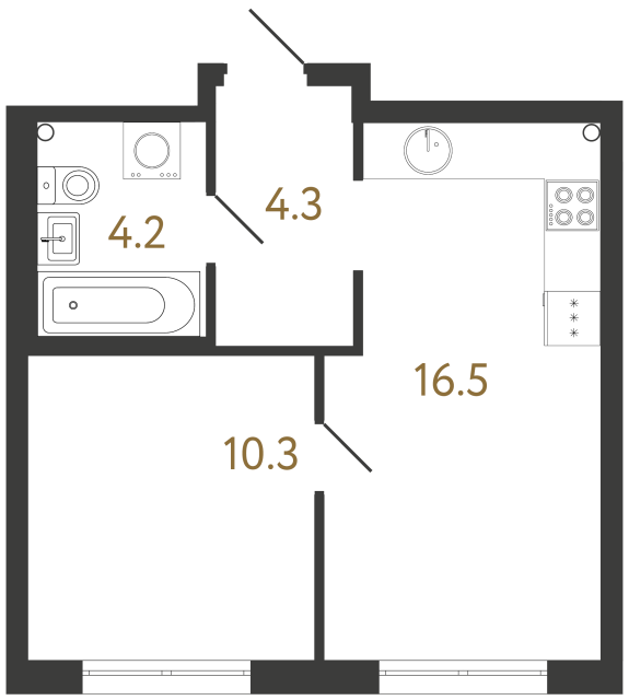 1-комнатная квартира  №279 в Струны I: 35.3 м², этаж 2 - купить в Санкт-Петербурге