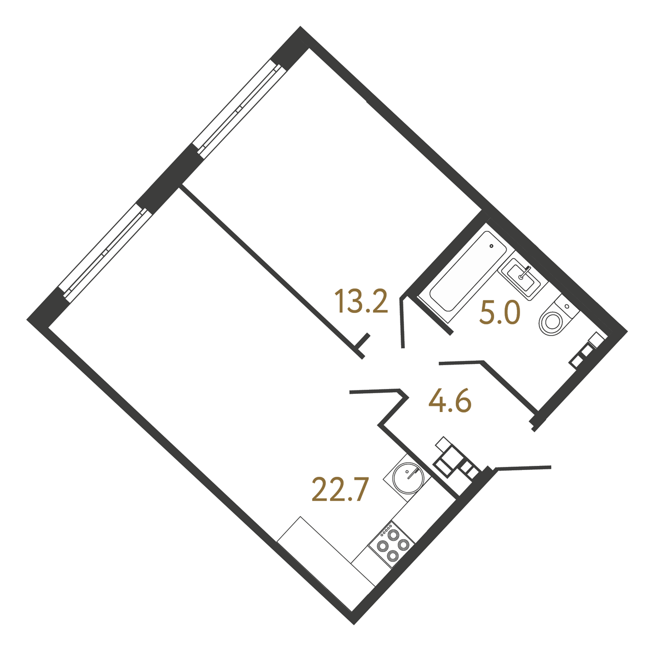 1-комнатная квартира  №233 в Миръ: 45.5 м², этаж 4 - купить в Санкт-Петербурге