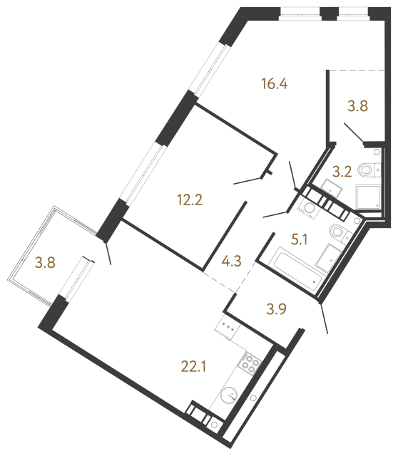 2-комнатная квартира  №183 в Куинджи: 71 м², этаж 9 - купить в Санкт-Петербурге