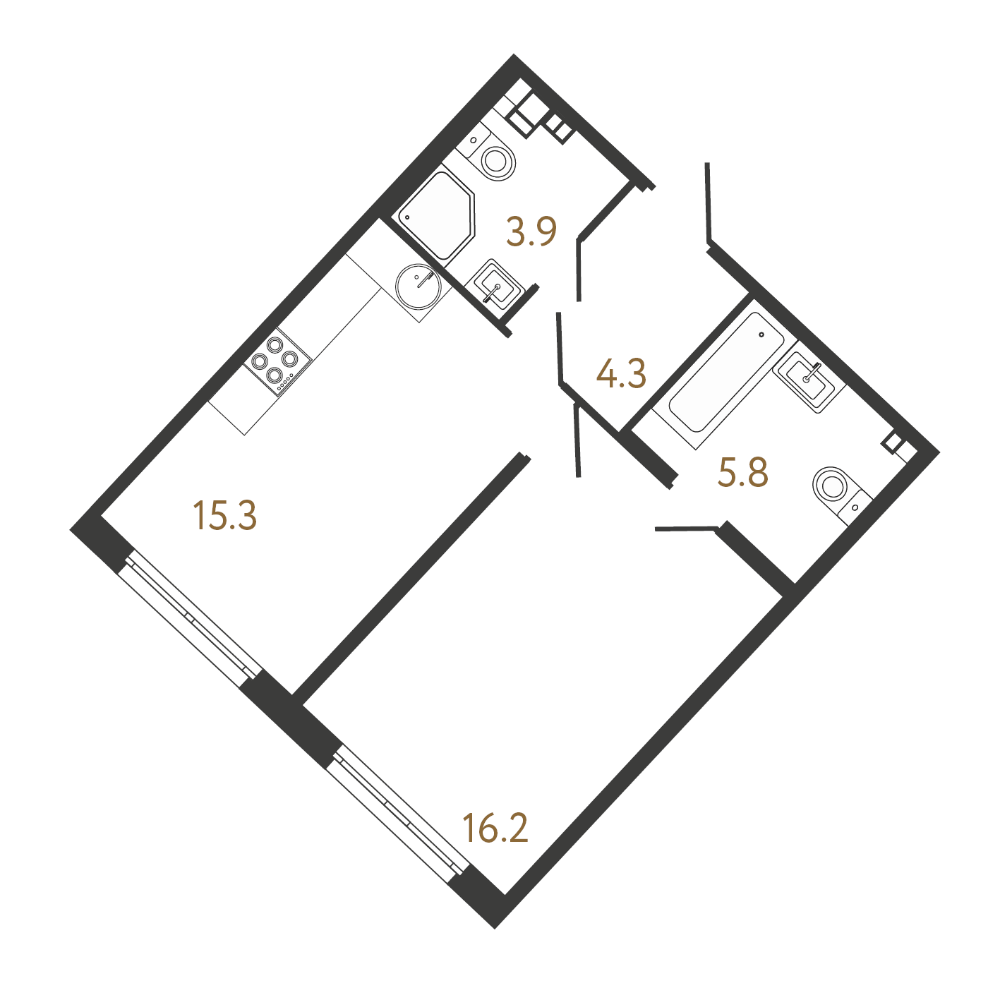 1-комнатная квартира  №185 в Миръ: 45.5 м², этаж 3 - купить в Санкт-Петербурге