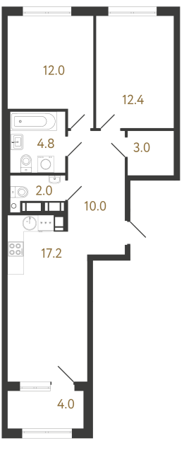 2-комнатная квартира  №291 в Alter: 61.4 м², этаж 4 - купить в Санкт-Петербурге