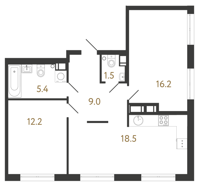 2-комнатная квартира  №263 в Петровская доминанта: 62.6 м², этаж 12 - купить в Санкт-Петербурге