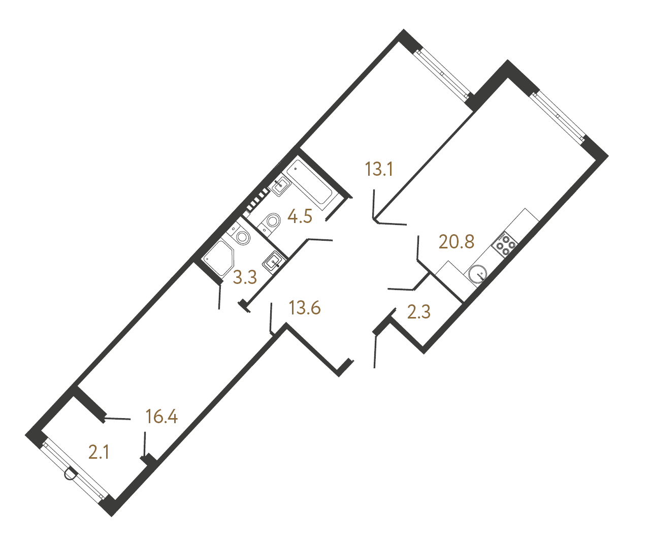 2-комнатная квартира  №203 в Neva Residence: 74 м², этаж 7 - купить в Санкт-Петербурге