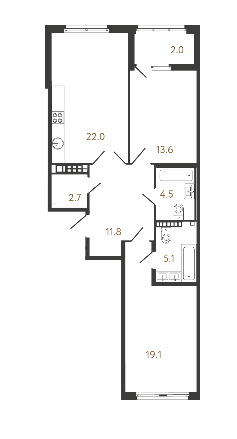 2-комнатная квартира  №176 в Миръ: 78.8 м², этаж 8 - купить в Санкт-Петербурге