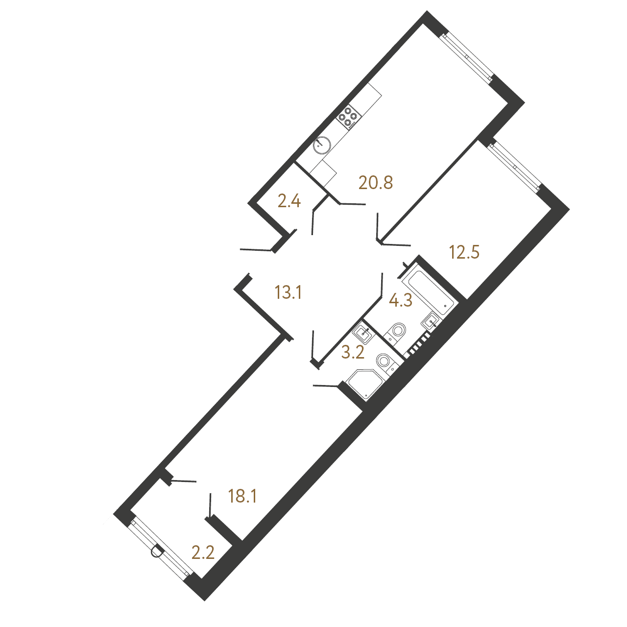 2-комнатная квартира  №200 в Neva Residence: 74.4 м², этаж 7 - купить в Санкт-Петербурге