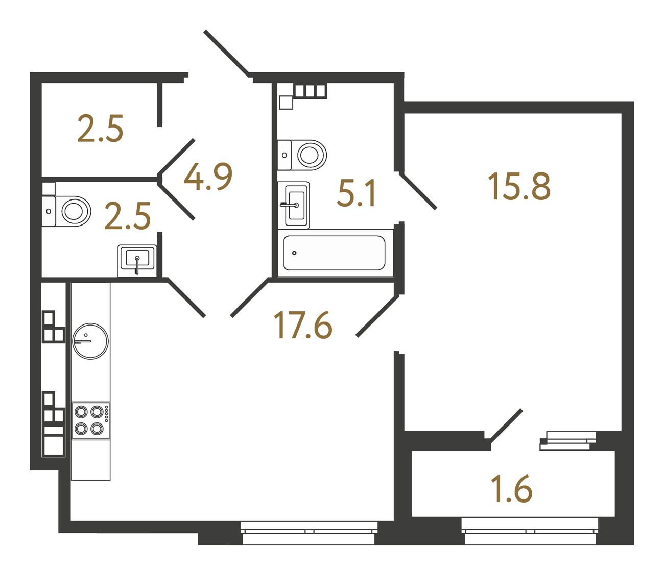 1-комнатная квартира  №149 в Миръ: 48.4 м², этаж 4 - купить в Санкт-Петербурге