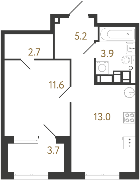 1-комнатная квартира  №52 в Черная речка, 41: 36.4 м², этаж 8 - купить в Санкт-Петербурге