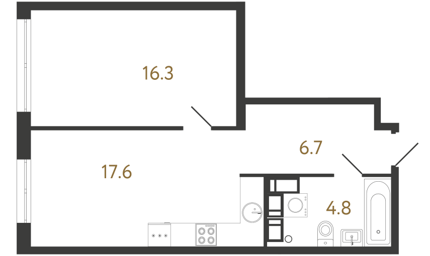 1-комнатная квартира  №94 в Струны I: 45.4 м², этаж 13 - купить в Санкт-Петербурге