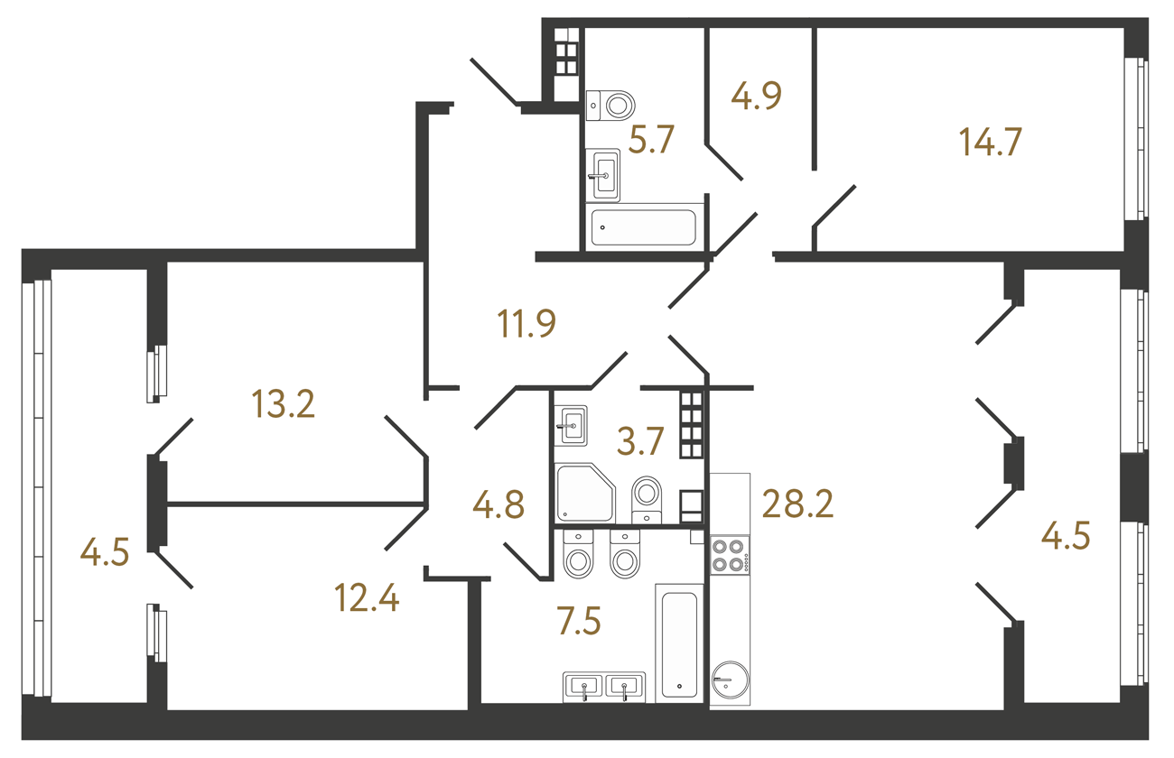 3-комнатная квартира  №38 в Миръ: 107 м², этаж 5 - купить в Санкт-Петербурге