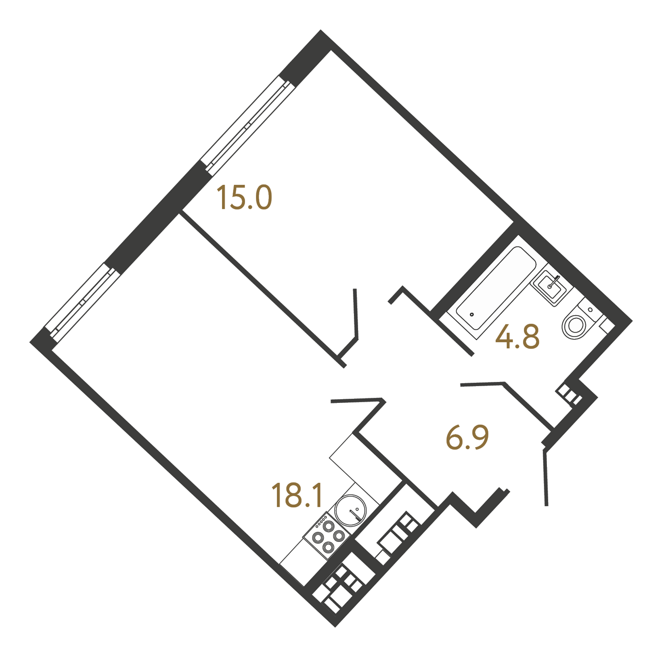 1-комнатная квартира  №216 в Миръ: 44.8 м², этаж 4 - купить в Санкт-Петербурге