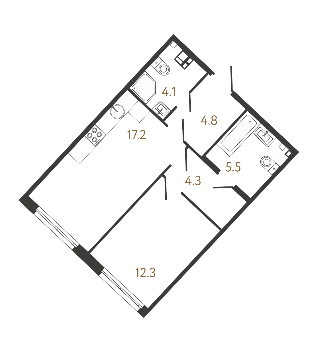 1-комнатная квартира  №207 в Миръ: 48.5 м², этаж 3 - купить в Санкт-Петербурге