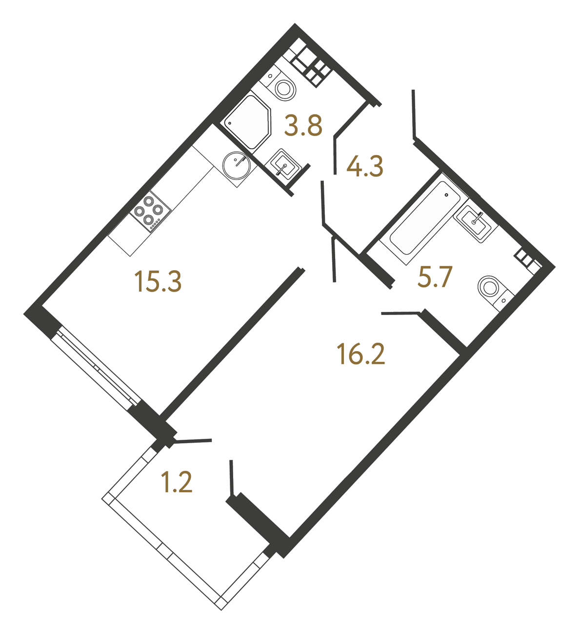 1-комнатная квартира  №189 в Миръ: 45.3 м², этаж 4 - купить в Санкт-Петербурге