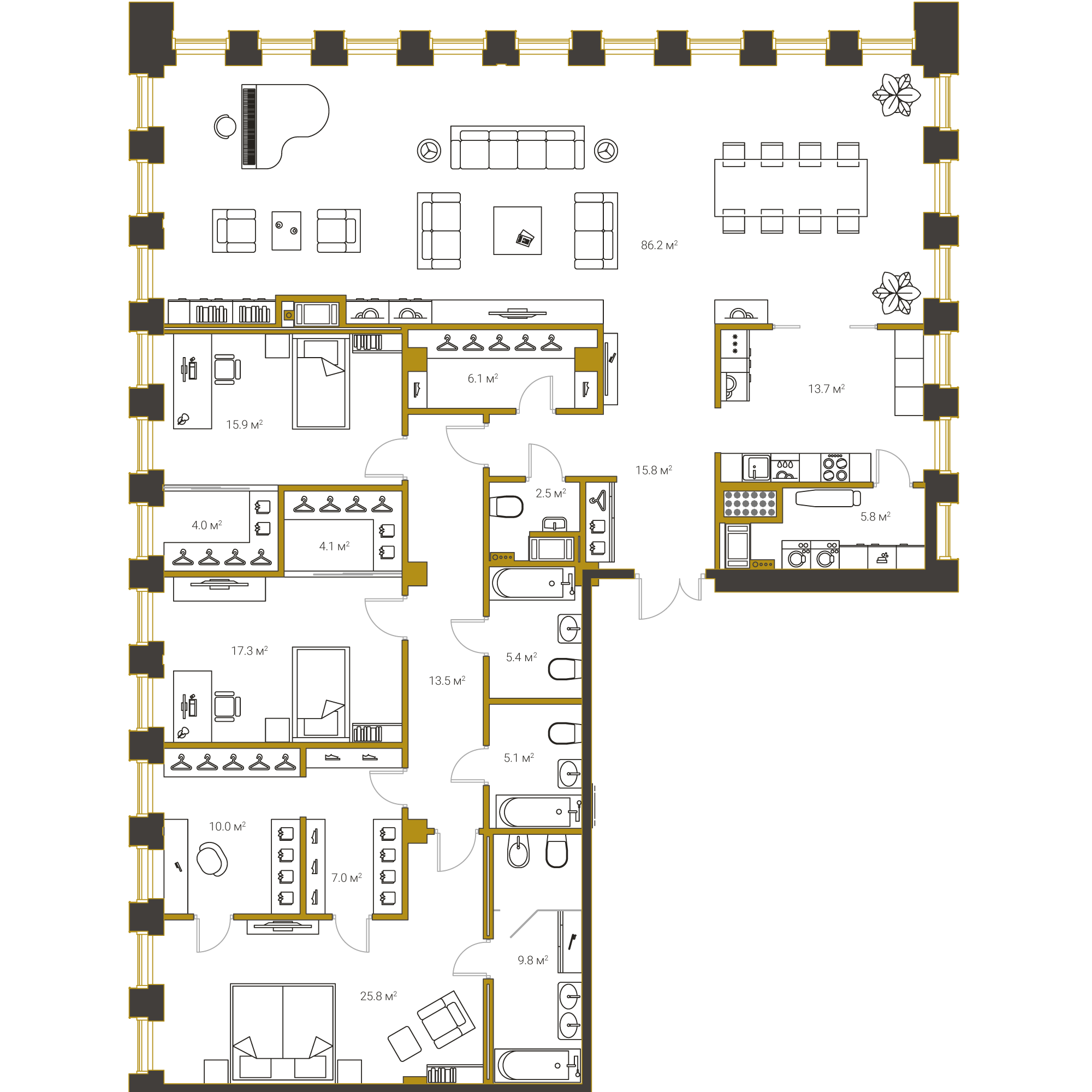 3-комнатная квартира, 248 м²; этаж: 19 - купить в Санкт-Петербурге