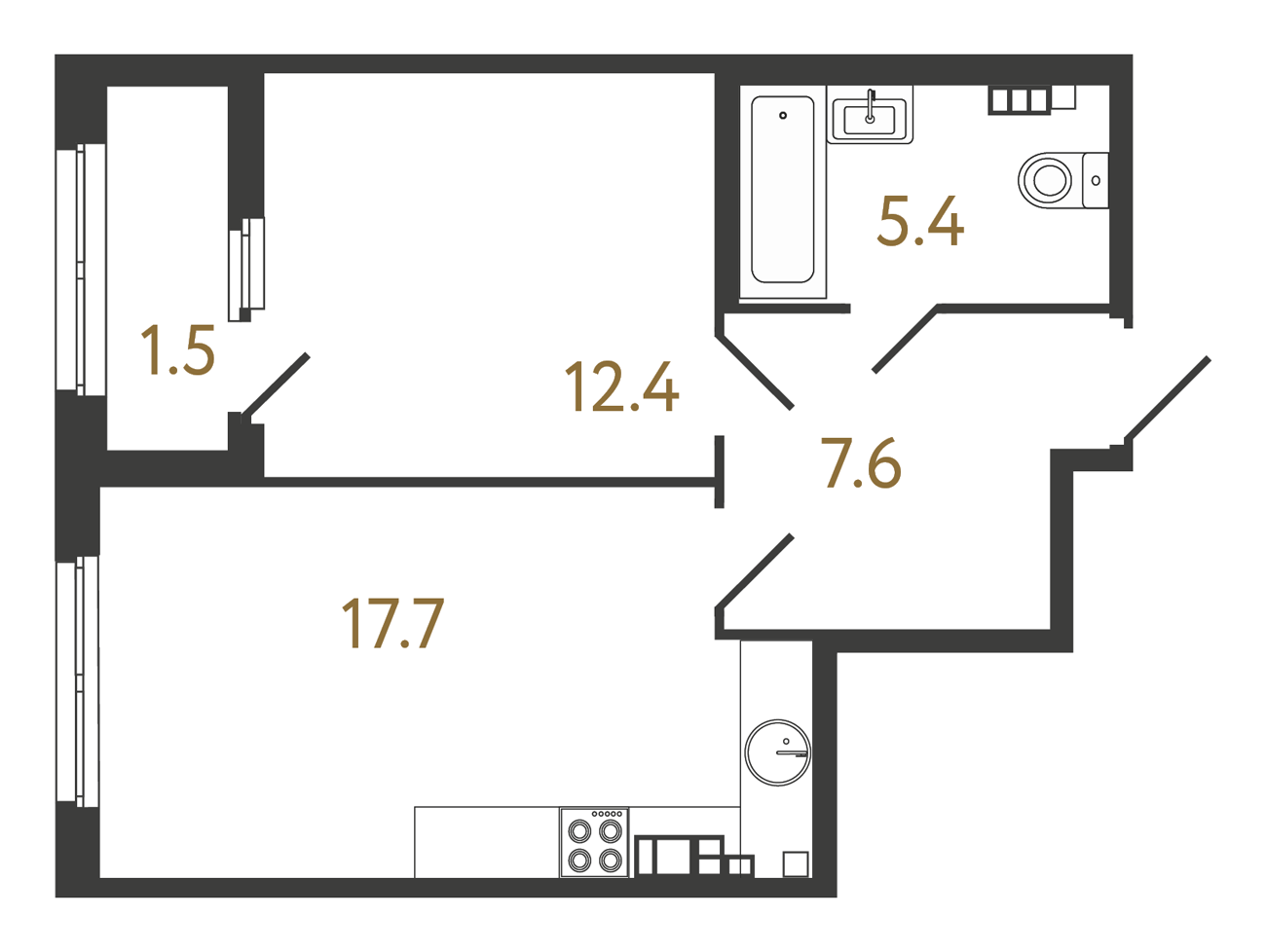 1-комнатная квартира  №152 в Neva Residence: 43.1 м², этаж 4 - купить в Санкт-Петербурге