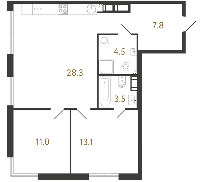 2-комнатная квартира  №109 в Струны I: 68.2 м², этаж 15 - купить в Санкт-Петербурге