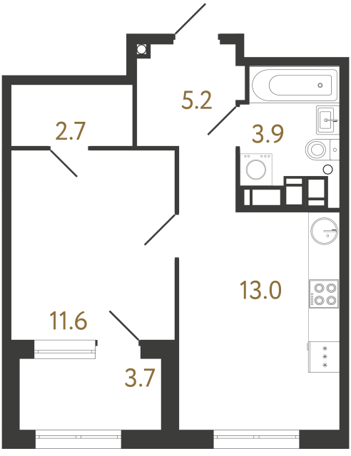 1-комнатная квартира  №12 в Струны I: 36.4 м², этаж 3 - купить в Санкт-Петербурге
