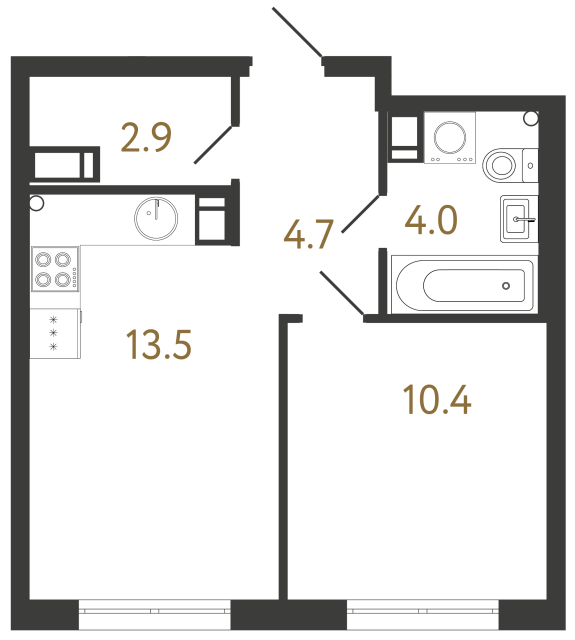 1-комнатная квартира  №290 в Струны I: 35.5 м², этаж 4 - купить в Санкт-Петербурге