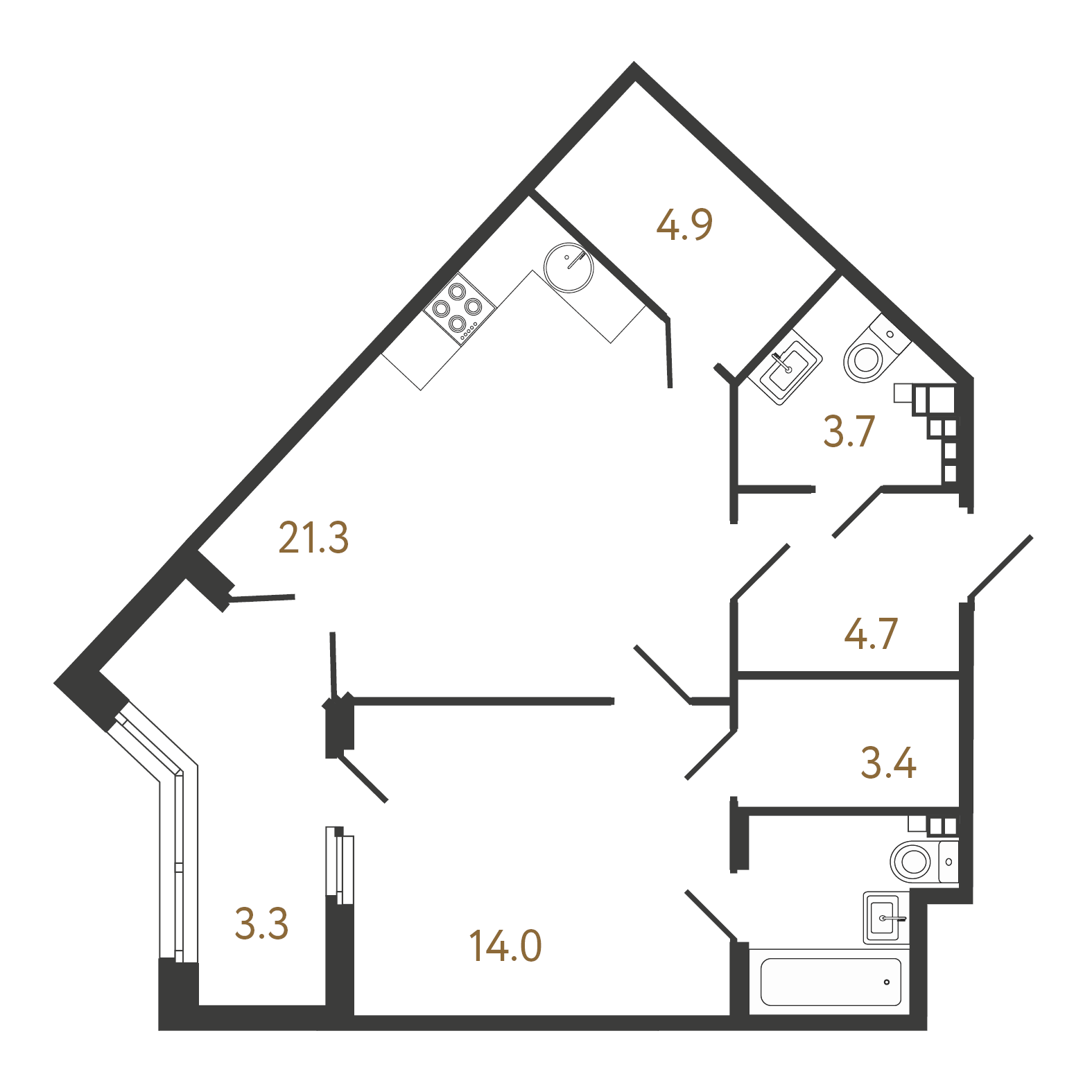 1-комнатная квартира  №146 в Neva Residence: 56.2 м², этаж 3 - купить в Санкт-Петербурге