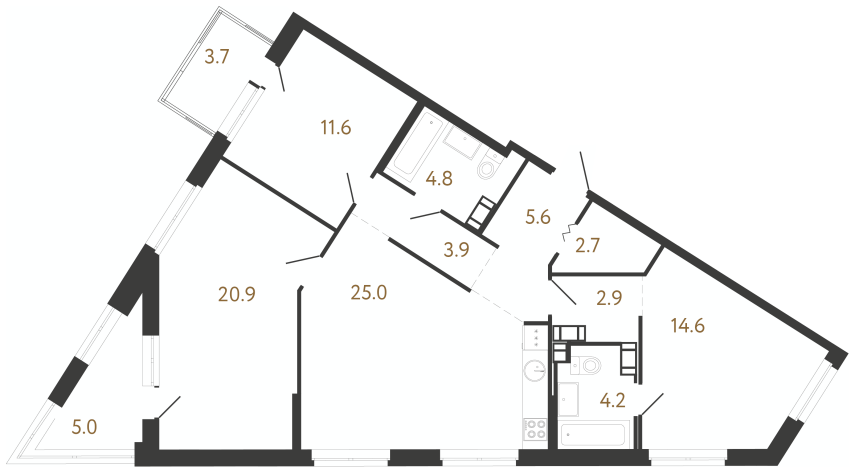 3-комнатная квартира  №172 в Куинджи: 96.2 м², этаж 7 - купить в Санкт-Петербурге