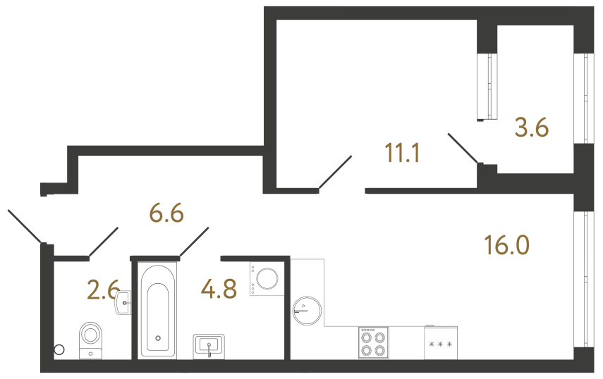 1-комнатная квартира  №427 в Струны: 41.1 м², этаж 2 - купить в Санкт-Петербурге