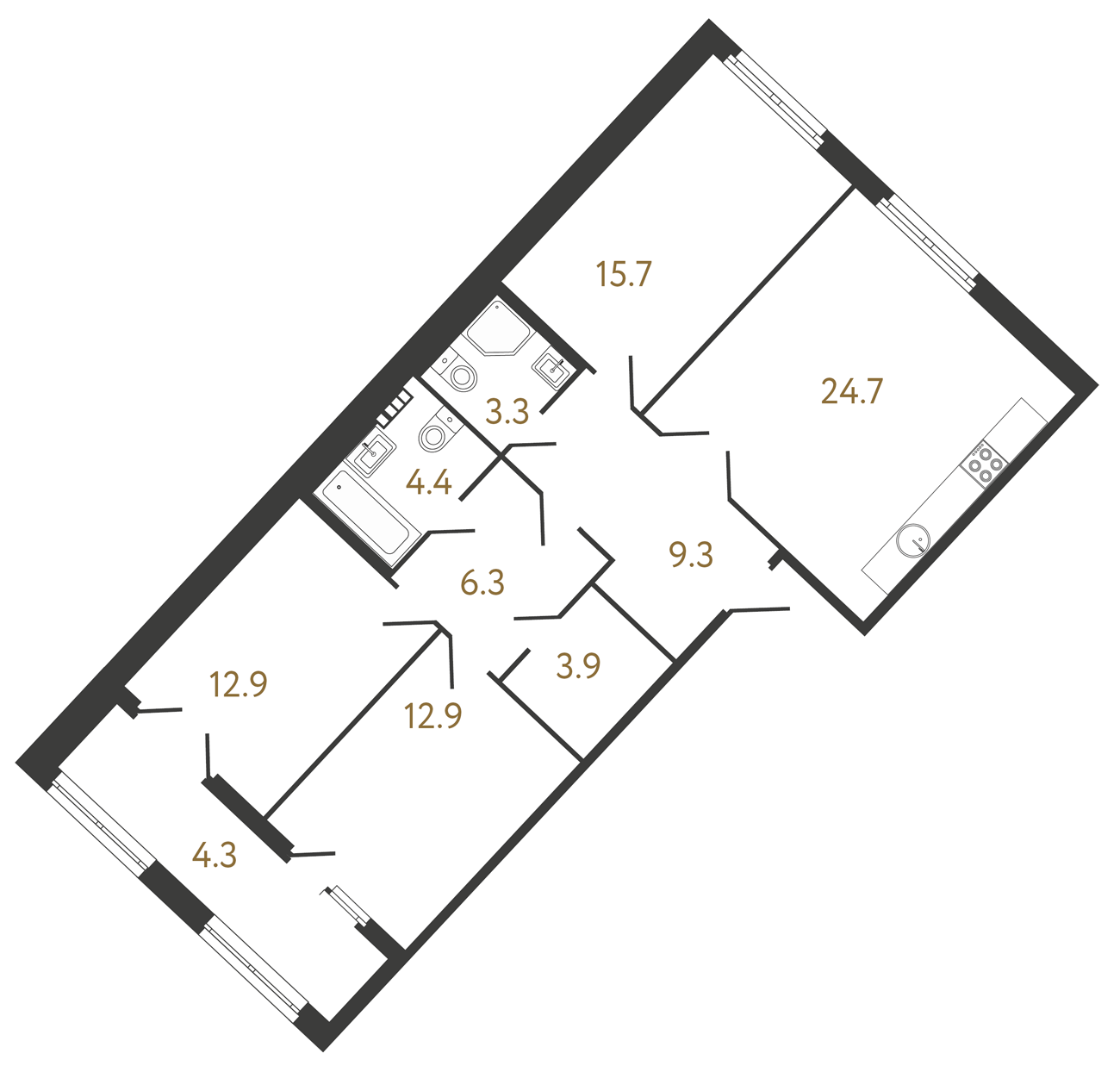 3-комнатная квартира  №161 в Neva Residence: 93.4 м², этаж 5 - купить в Санкт-Петербурге