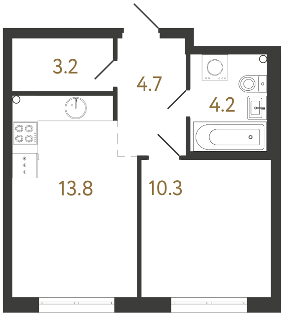 1-комнатная квартира  №280 в Струны I: 36.3 м², этаж 2 - купить в Санкт-Петербурге