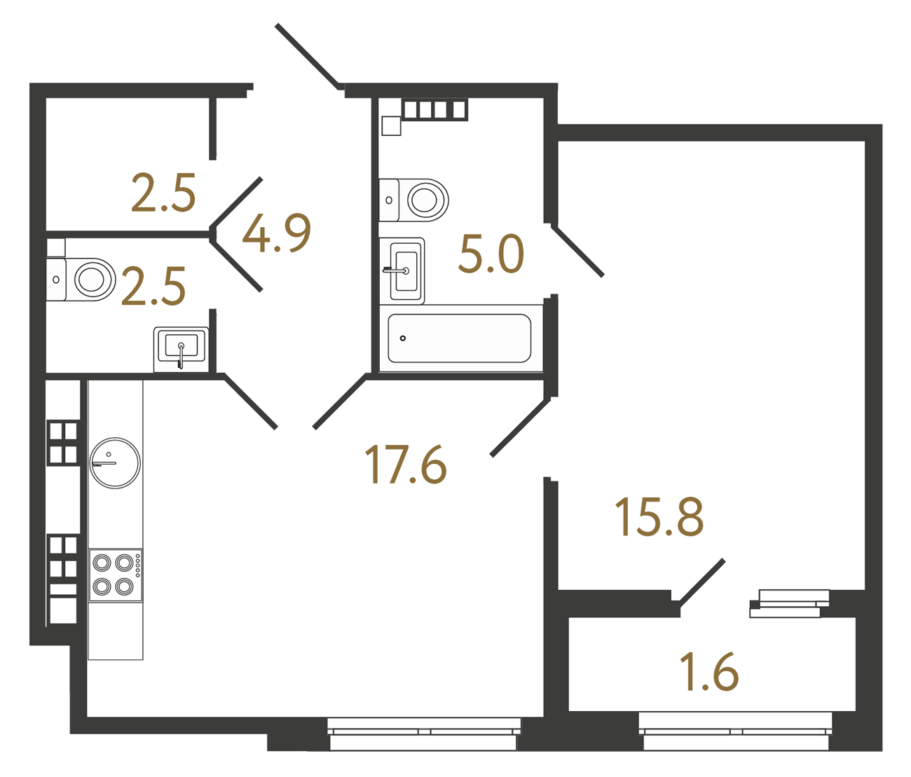 1-комнатная квартира  №156 в Миръ: 48.3 м², этаж 5 - купить в Санкт-Петербурге