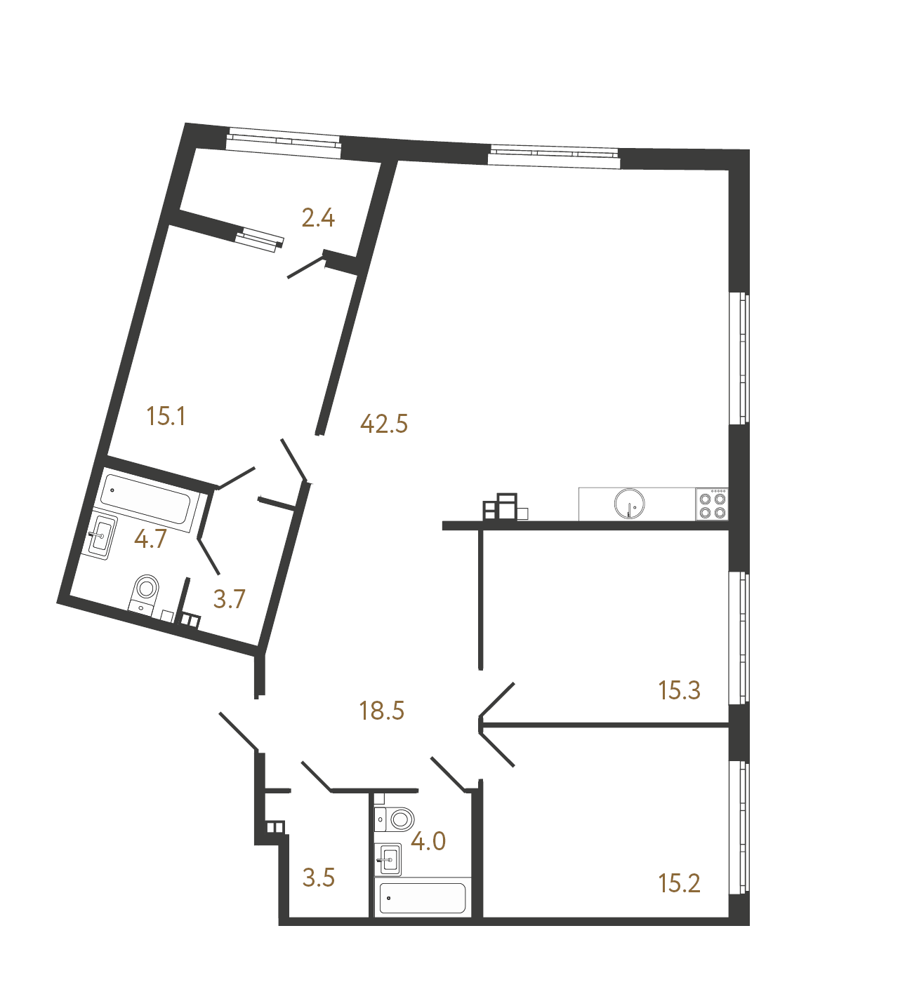 3-комнатная квартира  №27 в Миръ: 122.5 м², этаж 3 - купить в Санкт-Петербурге