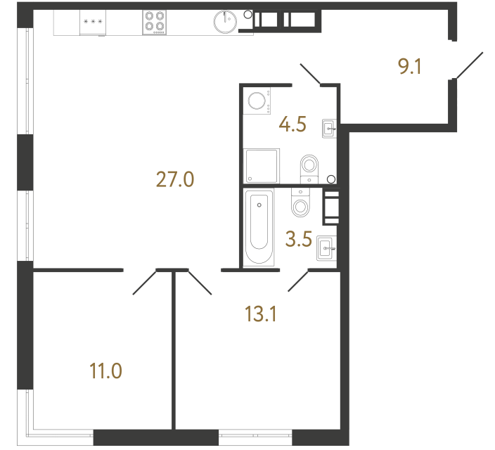 2-комнатная квартира  №13 в Черная речка, 41: 68.2 м², этаж 3 - купить в Санкт-Петербурге