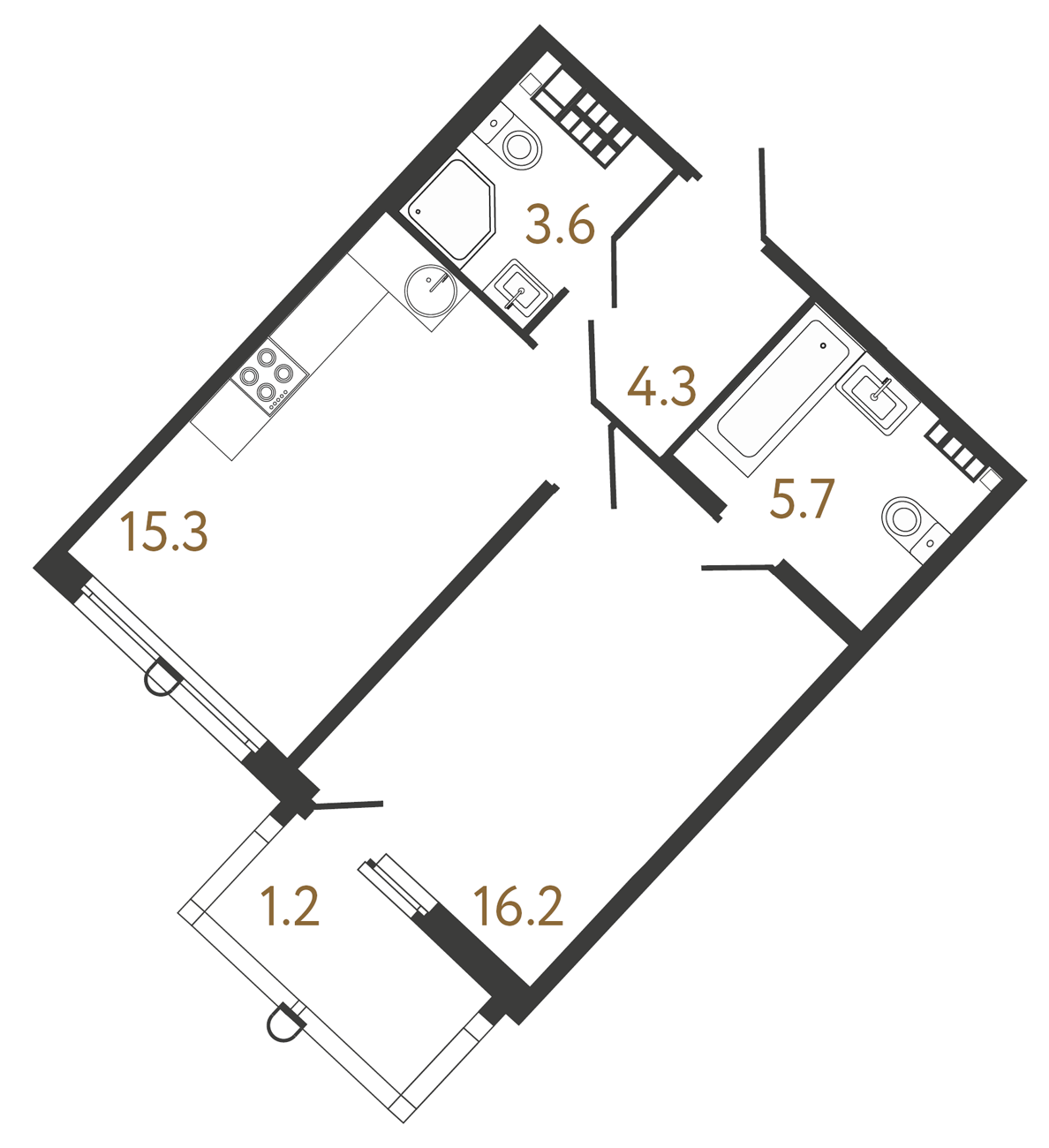 1-комнатная квартира  №197 в Миръ: 45.1 м², этаж 6 - купить в Санкт-Петербурге