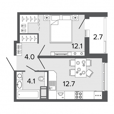 1-комнатная квартира  №750 в ЖК Ultra City ll: 32.5 м², этаж 12 - купить в Санкт-Петербурге